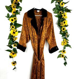 Vintage Victoria's Secret Yellow/Gold w/Velvet Black Trim Robe SZ Small